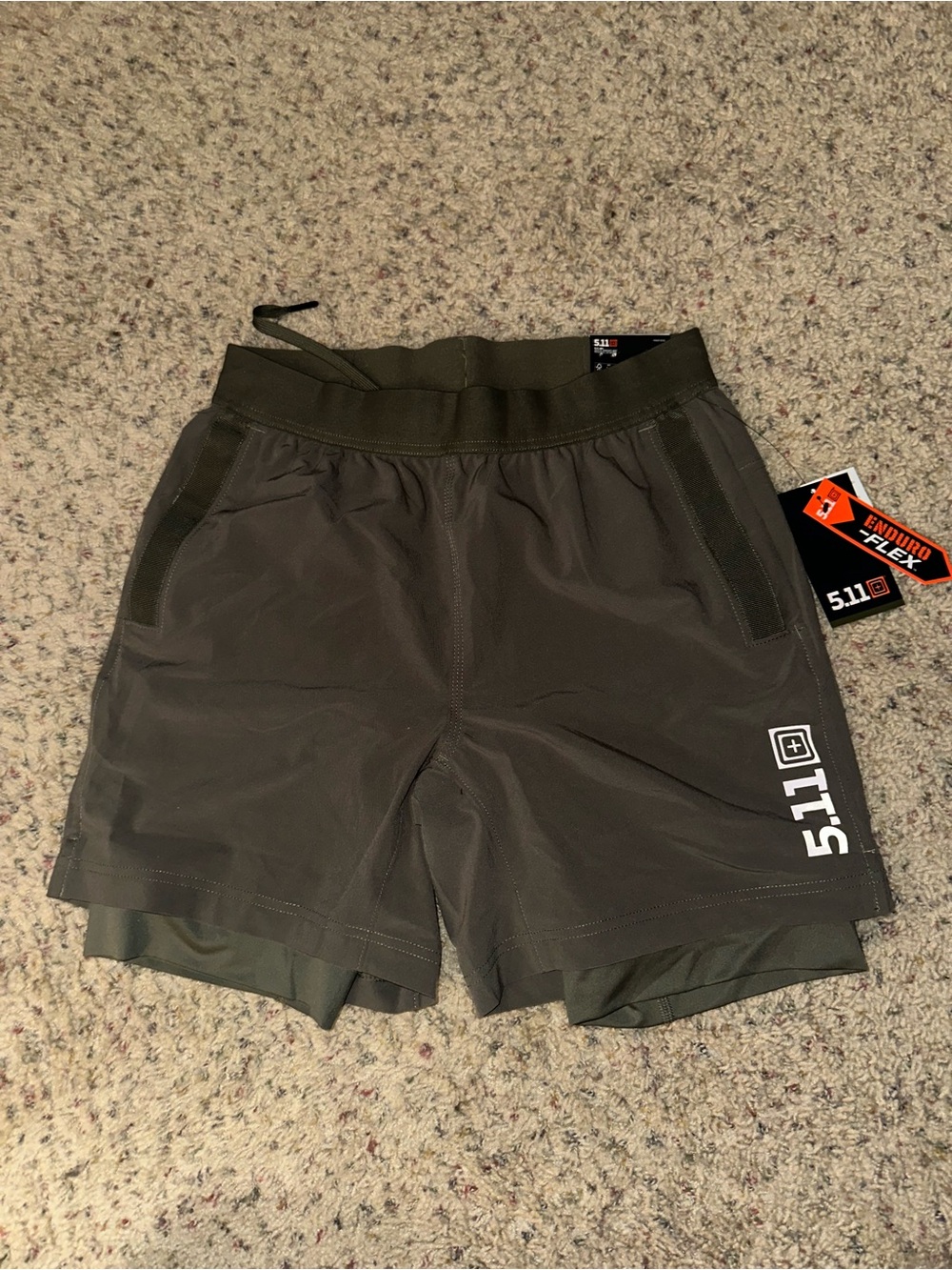 5.11 Tactical Men's Olive Green Athletic Shorts with Inner Liner